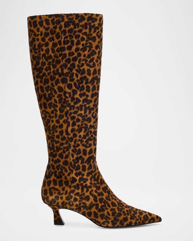 Vinnie Leopard-Printed Suede Knee-High Boots